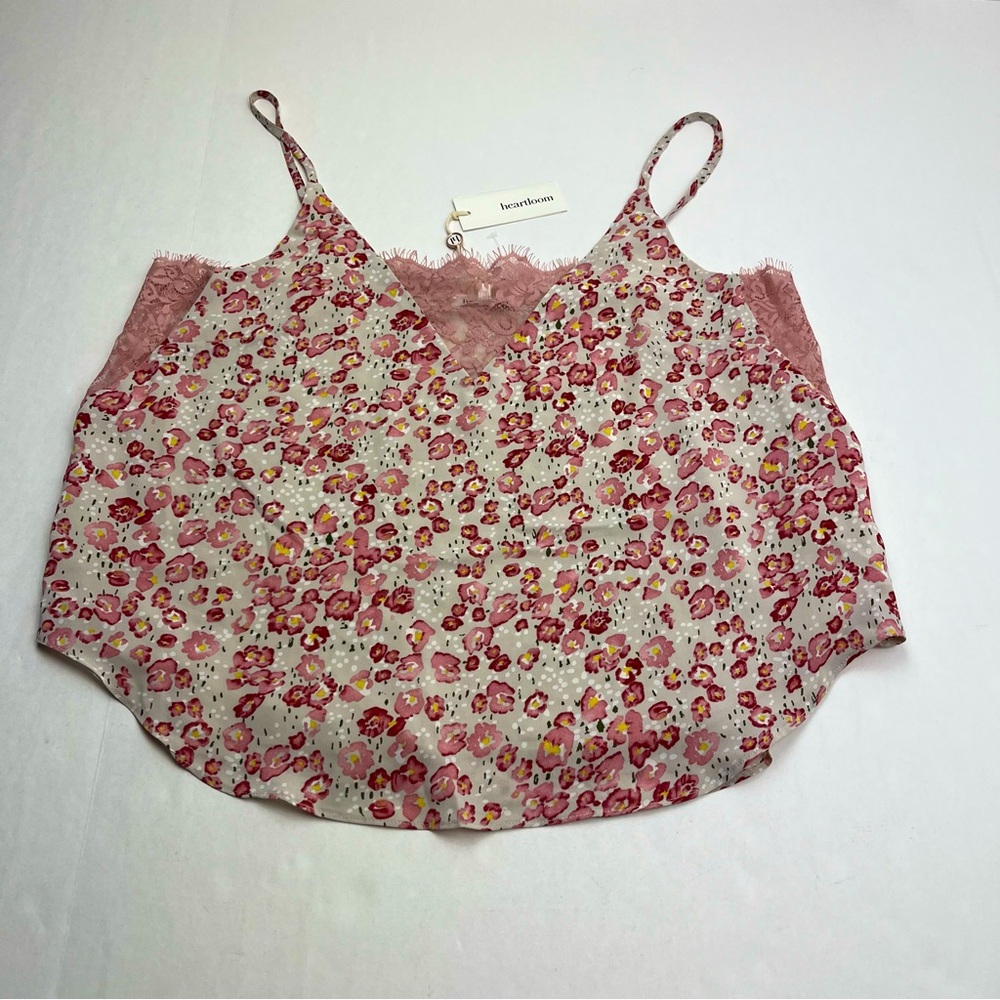 Heartloom Cami Slip Tank Top Shell Pink Floral Lace Womens Size Large NEW‎
